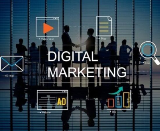 The words Digital Marketing is written in capital in the middle with characters on the back faded not clearly seen.