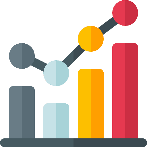 statistics A graphic of growth in four different colors, grey, faded blue sky, yellow, and Maroon.